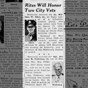 Rites will honor two city Vets
Jerome R Pedersen