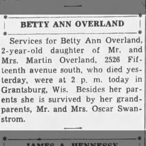 Obituary for Betty Ann Overland