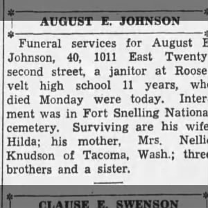 Obituary for August Johnson